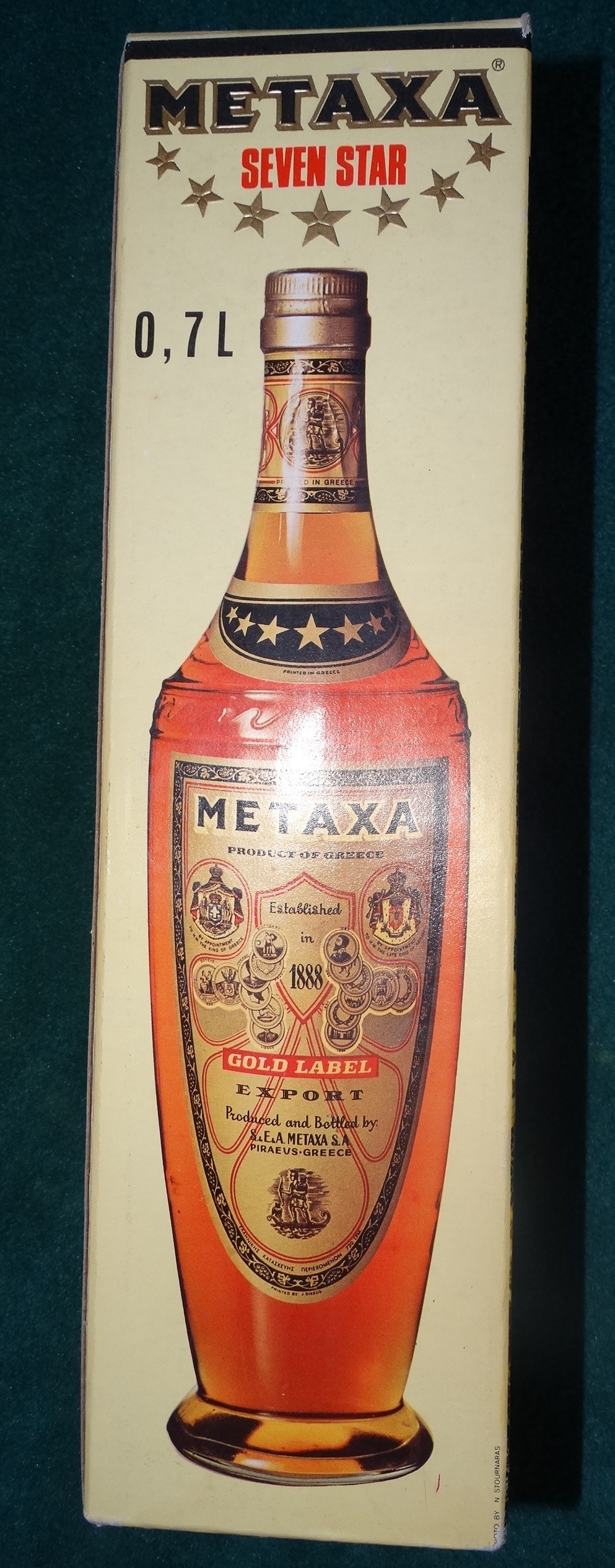 METAXA - GOLD LABEL -SEVEN STAR - 0,7l Flasche - 40% vol - ALT und RAR - Vermutlich ca. 1975