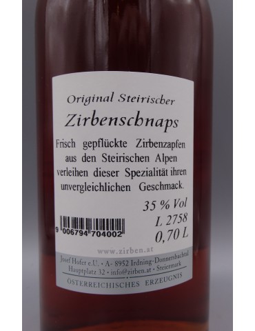 Zirbenz Zirbenschnaps von Josef Hofer - Edles aus den Ennstal - seit 1797 - Österreich / Steiermark 0,7l Flasche - 35% vol
