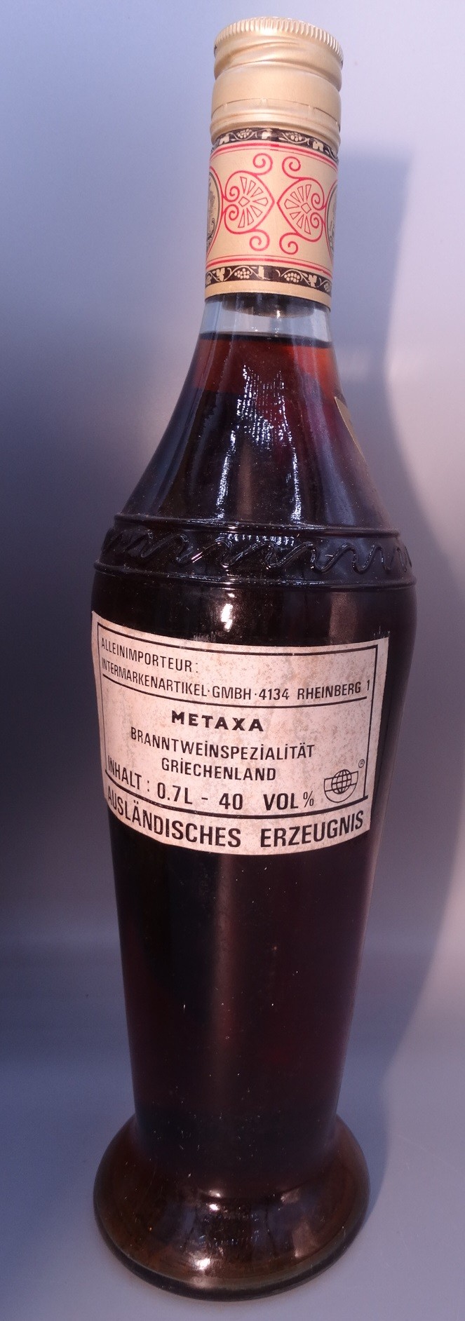 METAXA - GOLD LABEL -SEVEN STAR - 0,7l Flasche - 40% vol - ALT und RAR - Vermutlich ca. 1975